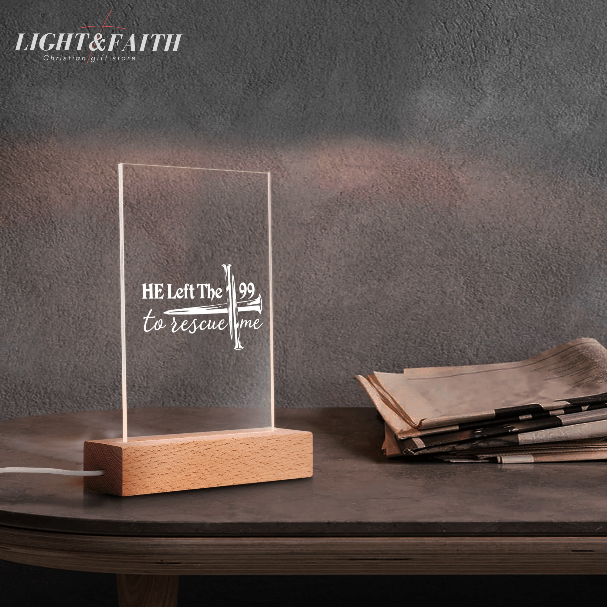 He Left The 99 To Rescue Me LED Light, Christian Bible Verse Lamp, Inspirational Acrylic Night Light, Religious Home Decor, Faith Gift for Believers. NLLAF35